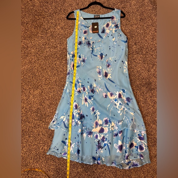 Floral Blue Sleeveless Tank Style Dress Asymmetrical Tiered Hem Size XL - Picture 10 of 15